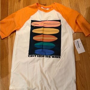 Old Navy Orange and White Surfboard Tee